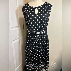 Shelby & Palmer 50s Style Sleeveless Black Polka Dot Midi Dress Size L